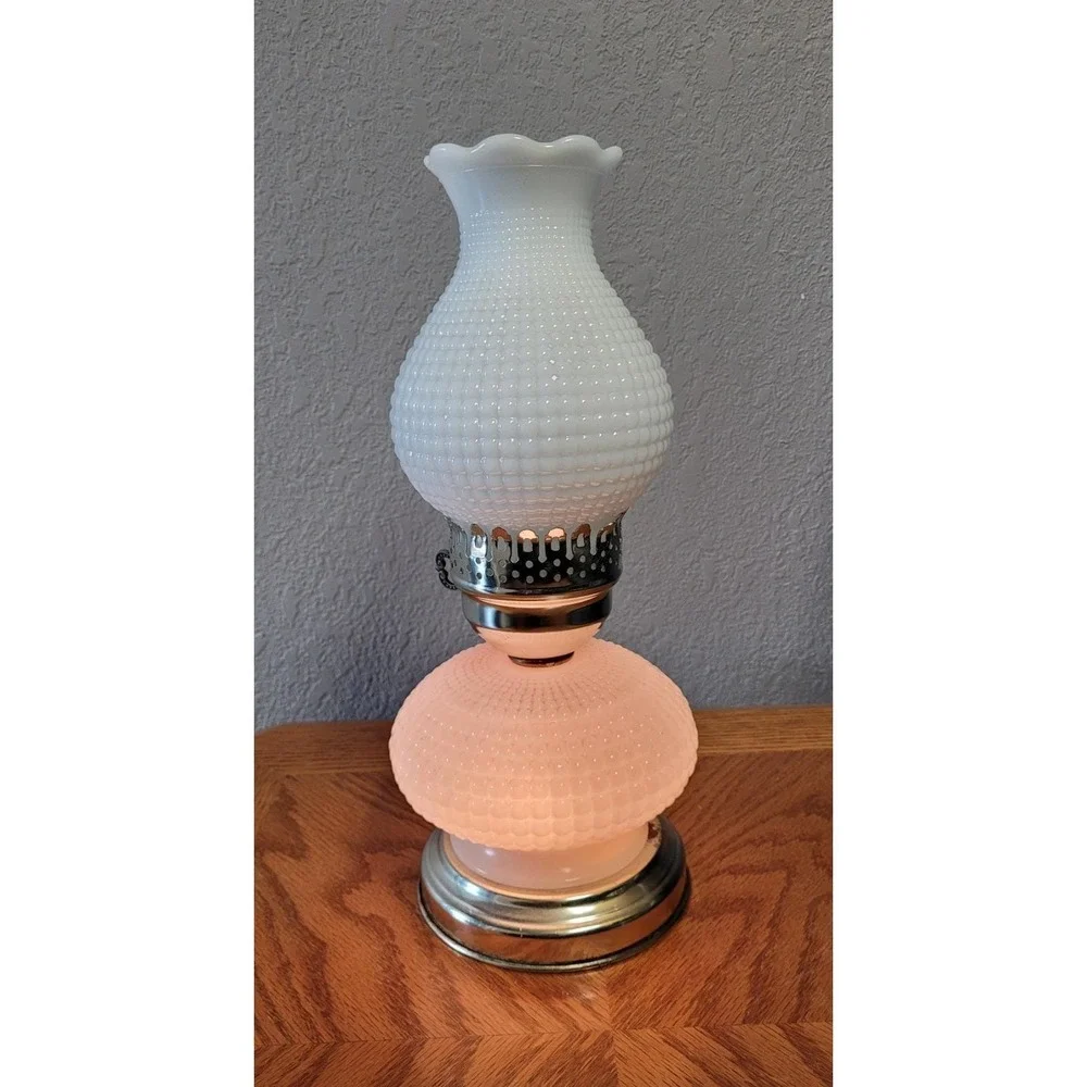 Unbranded Milk Glass Hobnail Hurricane Lamp Vintage 1960s - Read As Is